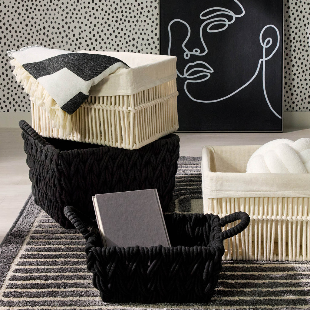 Fabric Rectangle Storage Basket - Black, 12.2x9.4x6.3"