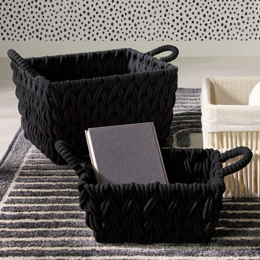 Fabric Rectangle Storage Basket - Black, 12.2x9.4x6.3"