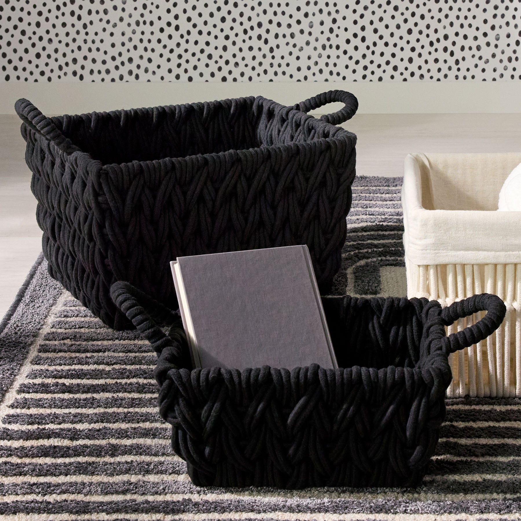 Fabric Rectangle Storage Basket - Black, 12.2x9.4x6.3"